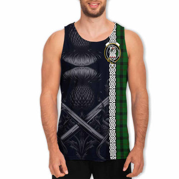 Kincaid Tartan Men's Tank Top with Family Crest Cross Sword Thistle Celtic Vibes