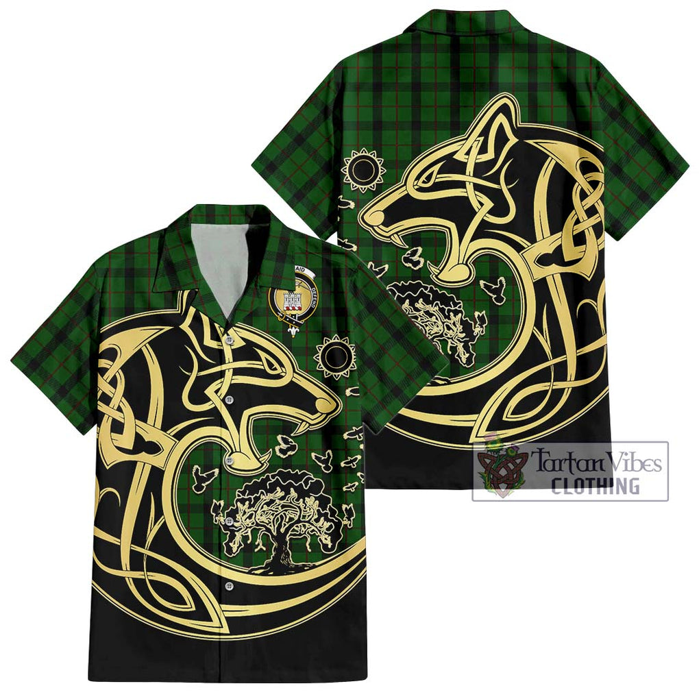 Kincaid Tartan Short Sleeve Button Shirt with Family Crest Celtic Wolf Style Kid - Tartan Vibes Clothing