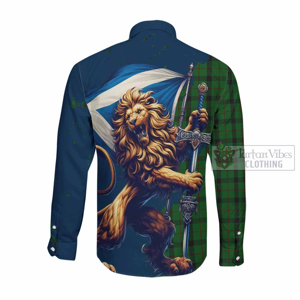 Tartan Vibes Clothing Kincaid Tartan Family Crest Long Sleeve Button Shirt with Scottish Majestic Lion