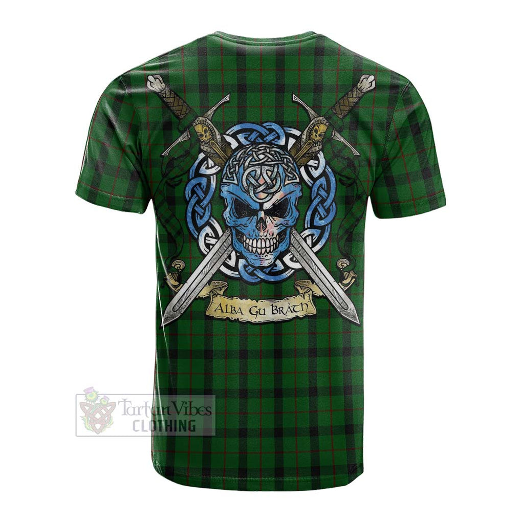 Tartan Vibes Clothing Kincaid Tartan Cotton T-shirt with Family Crest Celtic Skull Style