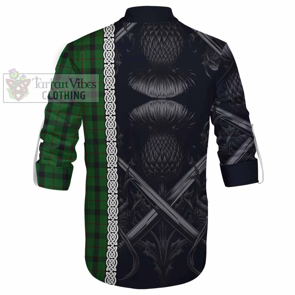 Tartan Vibes Clothing Kincaid Tartan Ghillie Kilt Shirt with Family Crest Cross Sword Thistle Celtic Vibes