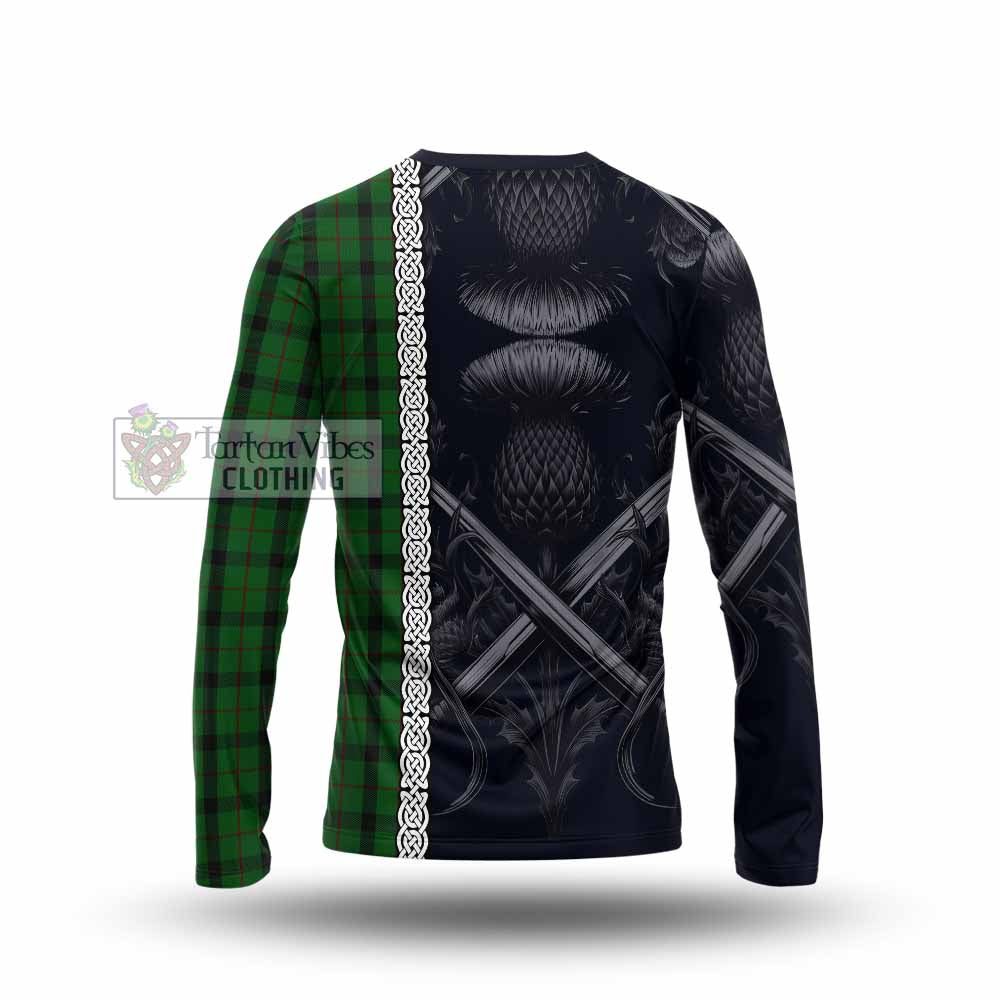 Tartan Vibes Clothing Kincaid Tartan Long Sleeve T-Shirt with Family Crest Cross Sword Thistle Celtic Vibes