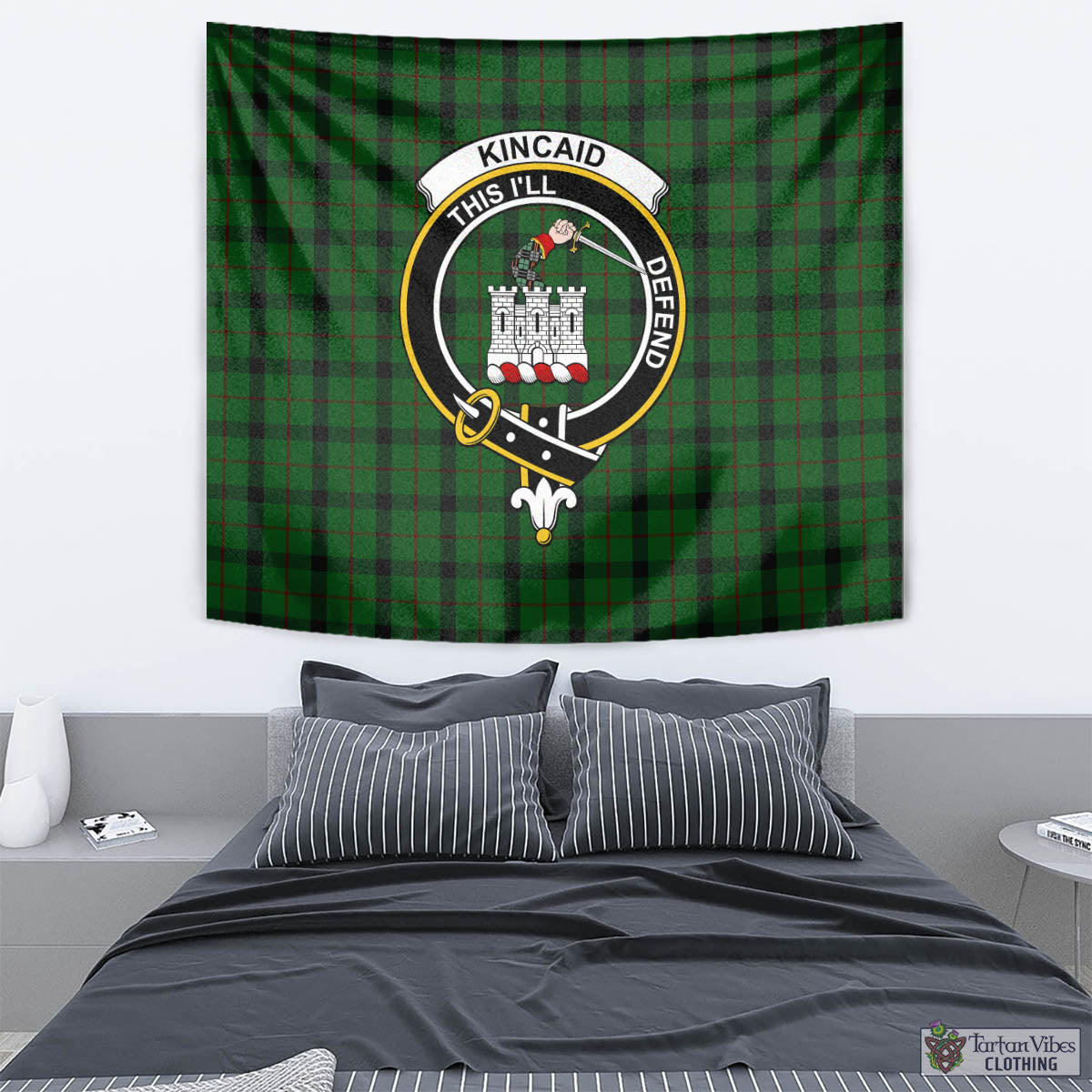 Tartan Vibes Clothing Kincaid Tartan Tapestry Wall Hanging and Home Decor for Room with Family Crest