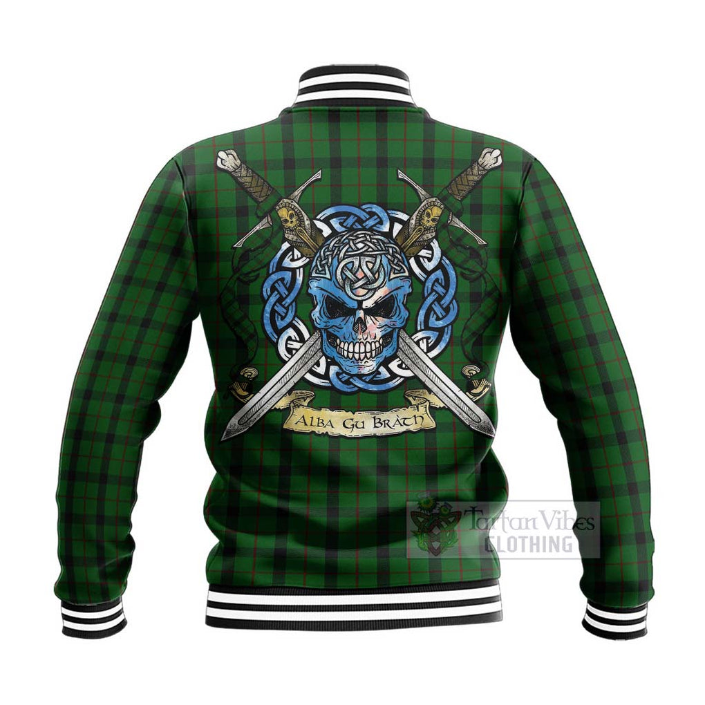 Tartan Vibes Clothing Kincaid Tartan Baseball Jacket with Family Crest Celtic Skull Style