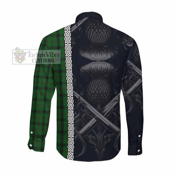 Kincaid Tartan Long Sleeve Button Shirt with Family Crest Cross Sword Thistle Celtic Vibes