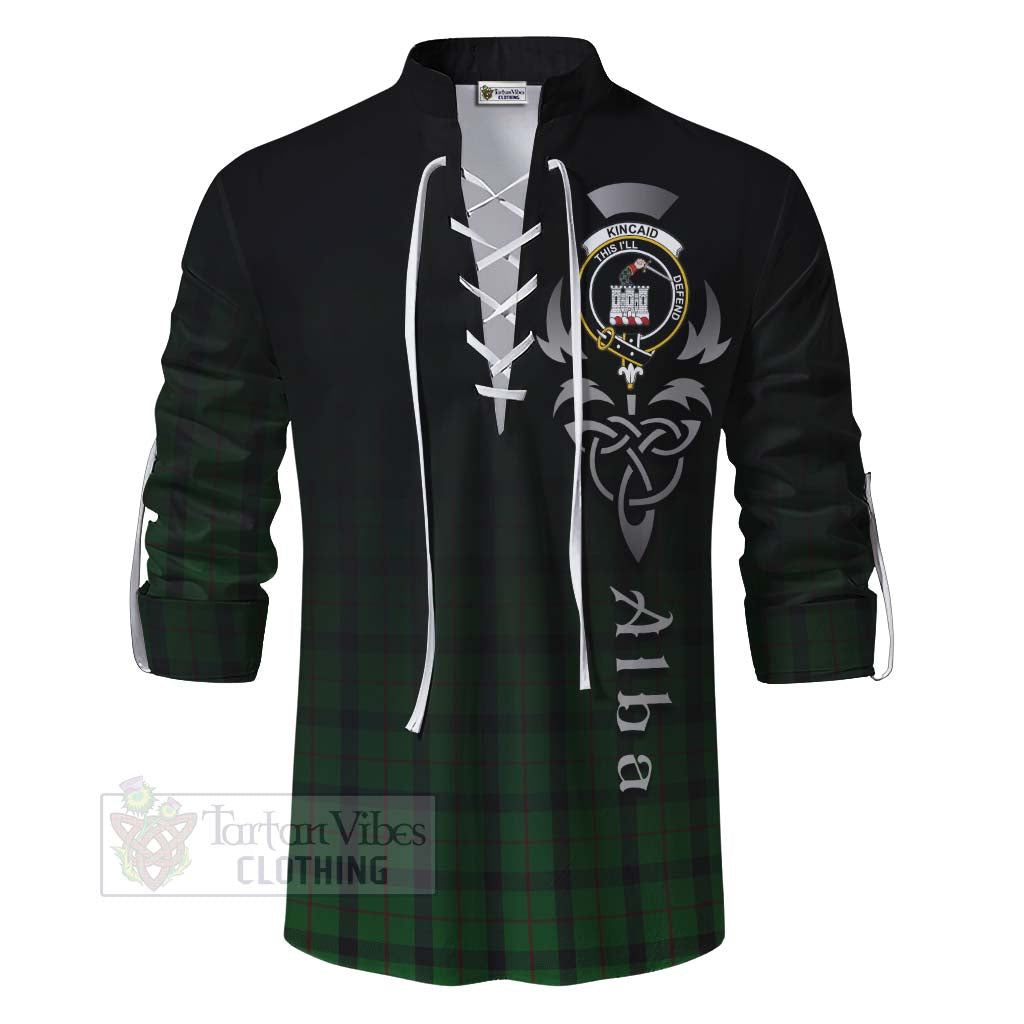 Tartan Vibes Clothing Kincaid Tartan Ghillie Kilt Shirt Featuring Alba Gu Brath Family Crest Celtic Inspired