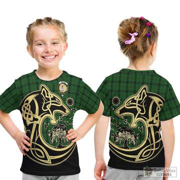 Kincaid Tartan Kid T-Shirt with Family Crest Celtic Wolf Style