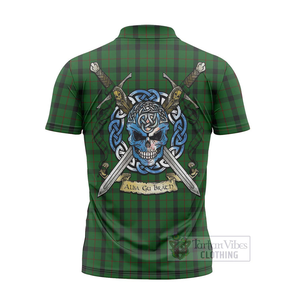 Tartan Vibes Clothing Kincaid Tartan Zipper Polo Shirt with Family Crest Celtic Skull Style