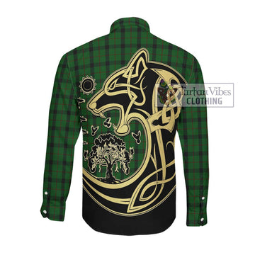 Kincaid Tartan Long Sleeve Button Shirt with Family Crest Celtic Wolf Style