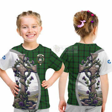 Kincaid Tartan Kid T-Shirt with Family Crest and St. Andrew's Cross Accented by Thistle Vines