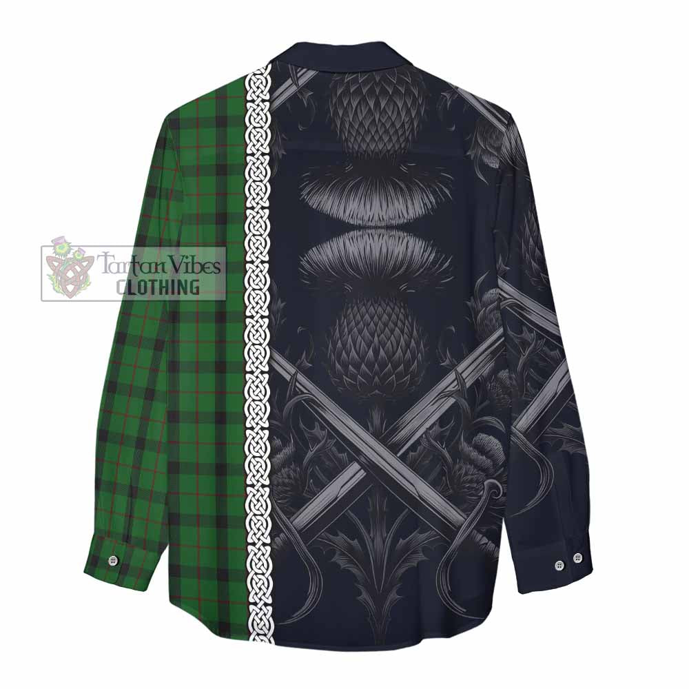 Tartan Vibes Clothing Kincaid Tartan Women's Casual Shirt with Family Crest Cross Sword Thistle Celtic Vibes