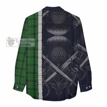 Kincaid Tartan Women's Casual Shirt with Family Crest Cross Sword Thistle Celtic Vibes