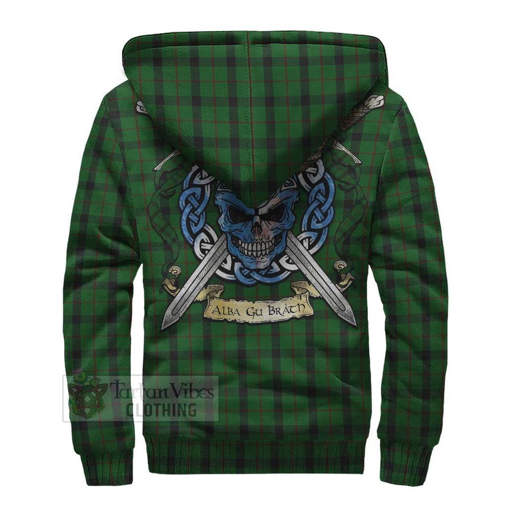 Tartan Vibes Clothing Kincaid Tartan Sherpa Hoodie with Family Crest Celtic Skull Style