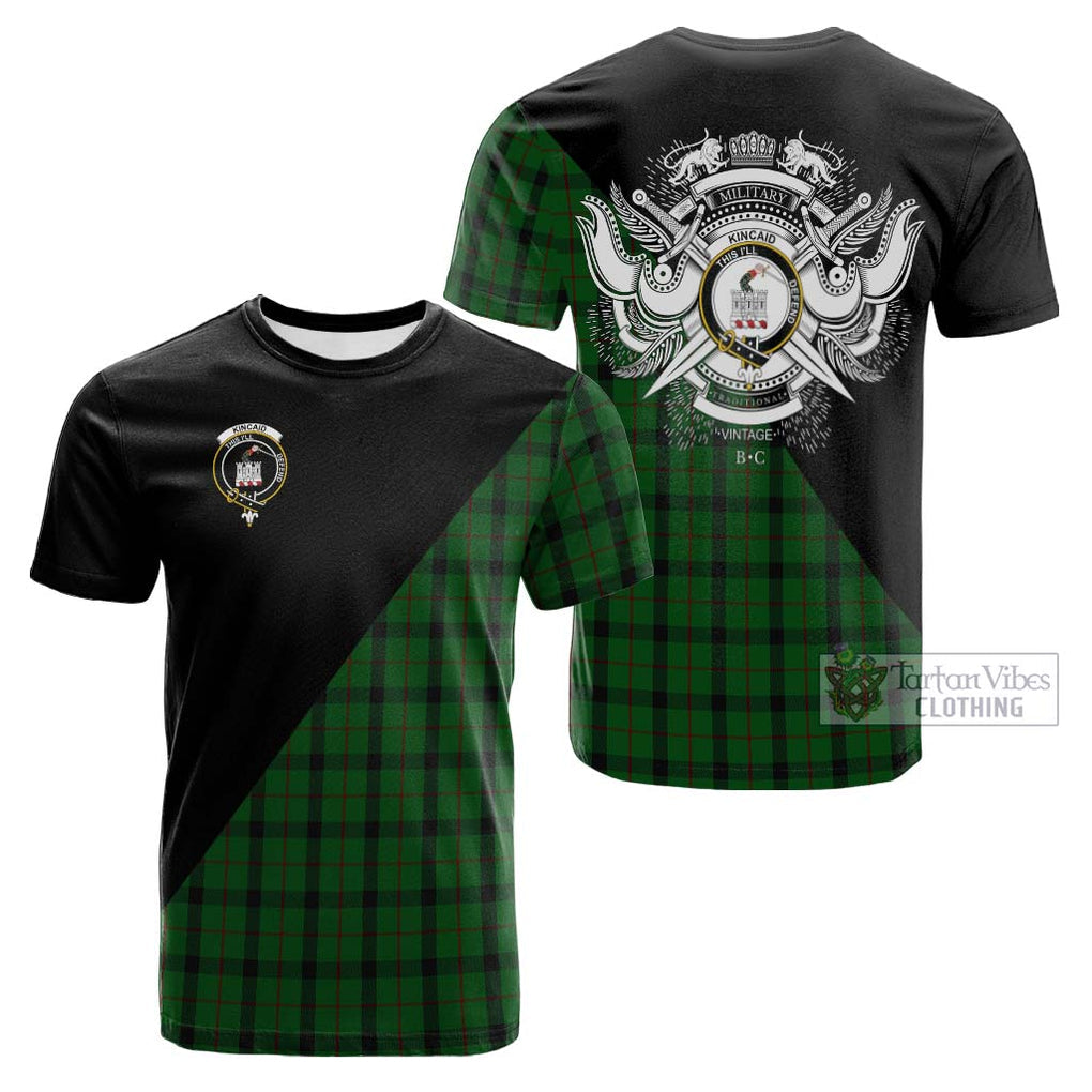 Tartan Vibes Clothing Kincaid Tartan Cotton T-shirt with Family Crest and Military Logo Style