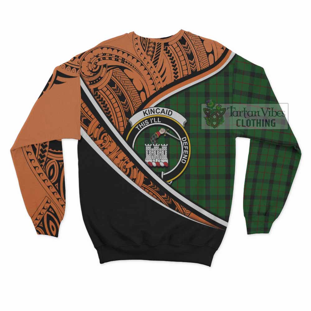 Tartan Vibes Clothing Kincaid Crest Tartan Sweatshirt with Maori Tattoo Style - Orange Version