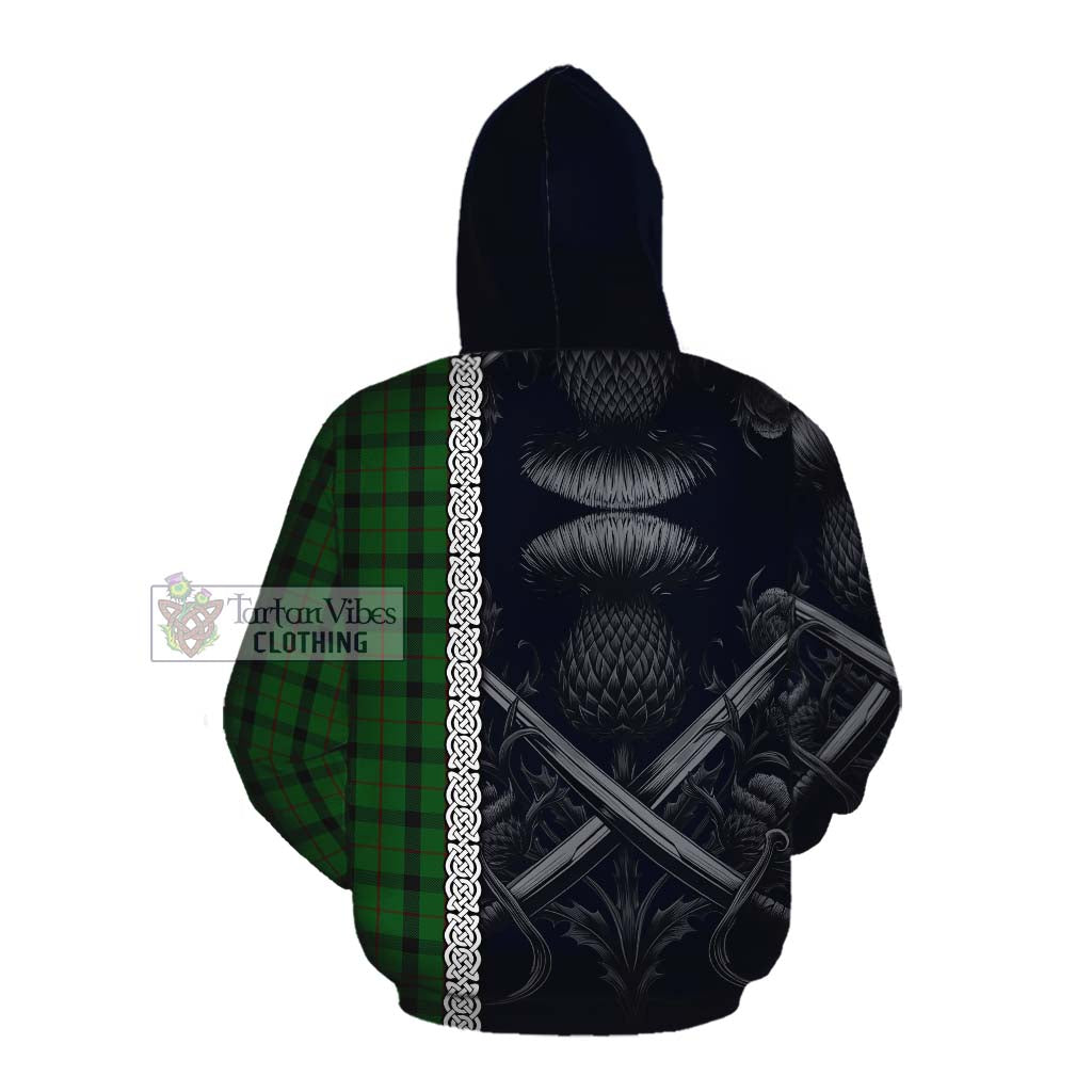 Tartan Vibes Clothing Kincaid Tartan Cotton Hoodie with Family Crest Cross Sword Thistle Celtic Vibes