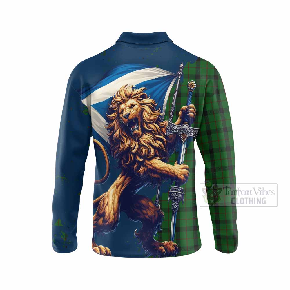 Tartan Vibes Clothing Kincaid Tartan Family Crest Long Sleeve Polo Shirt with Scottish Majestic Lion