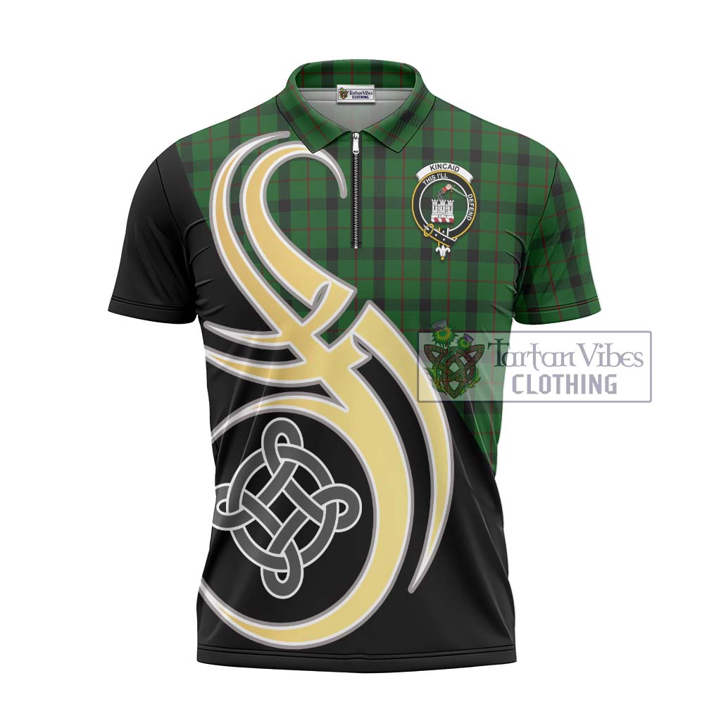 Tartan Vibes Clothing Kincaid Tartan Zipper Polo Shirt with Family Crest and Celtic Symbol Style