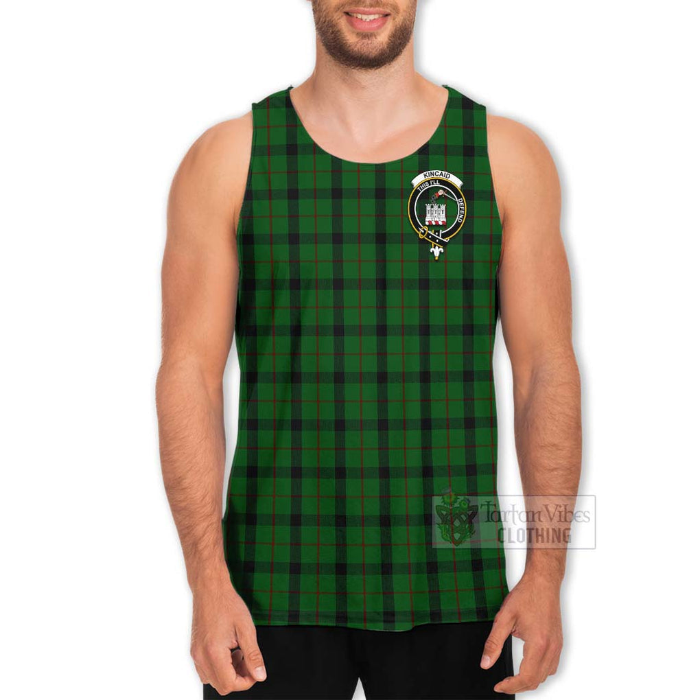 Tartan Vibes Clothing Kincaid Tartan Men's Tank Top with Family Crest and Bearded Skull Holding Bottles of Whiskey