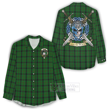 Kincaid Tartan Women's Casual Shirt with Family Crest Celtic Skull Style