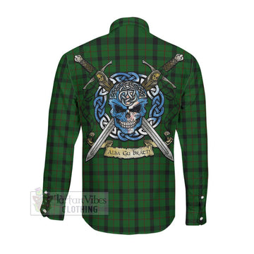 Kincaid Tartan Long Sleeve Button Shirt with Family Crest Celtic Skull Style