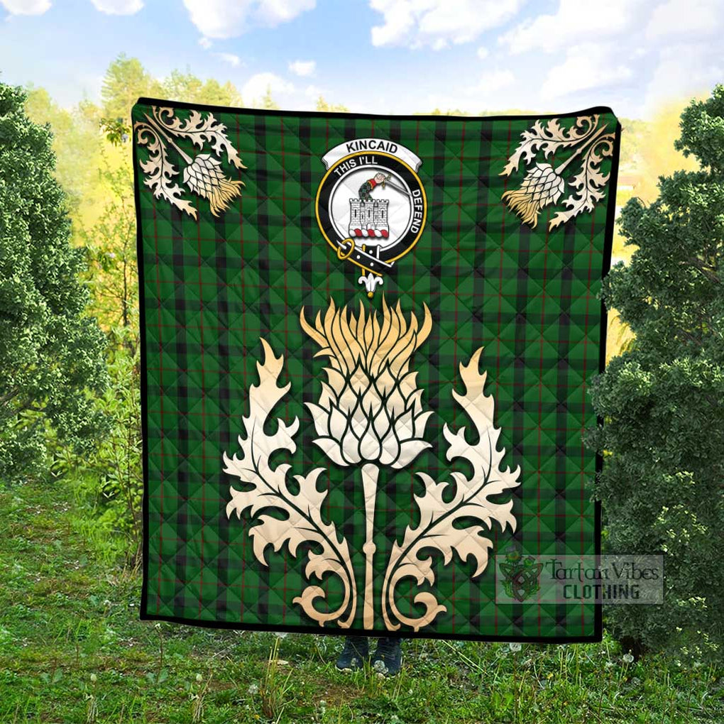 Tartan Vibes Clothing Kincaid Tartan Quilt with Family Crest and Golden Thistle Style