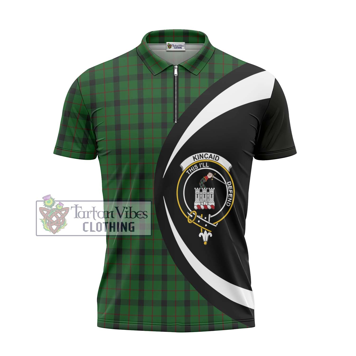 Tartan Vibes Clothing Kincaid Tartan Zipper Polo Shirt with Family Crest Circle Style