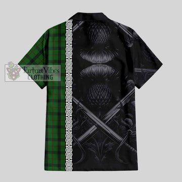 Kincaid Tartan Short Sleeve Button Shirt with Family Crest Cross Sword Thistle Celtic Vibes