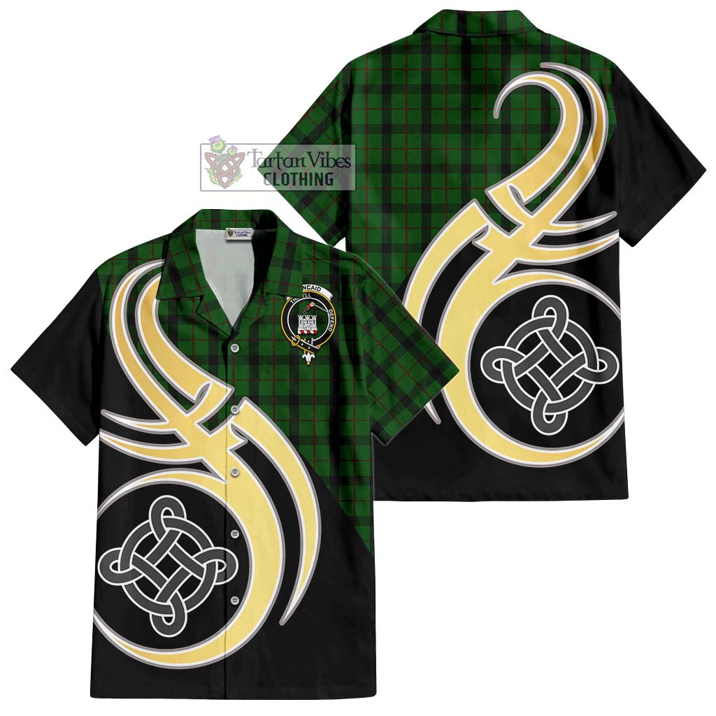 Kincaid Tartan Short Sleeve Button Shirt with Family Crest and Celtic Symbol Style - Tartan Vibes Clothing