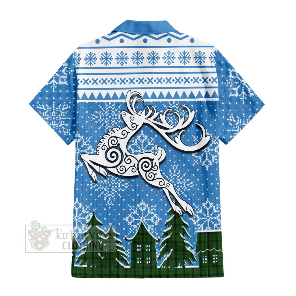 Tartan Vibes Clothing Kincaid Clan Christmas Short Sleeve Button Shirt Celtic Reindeer Style