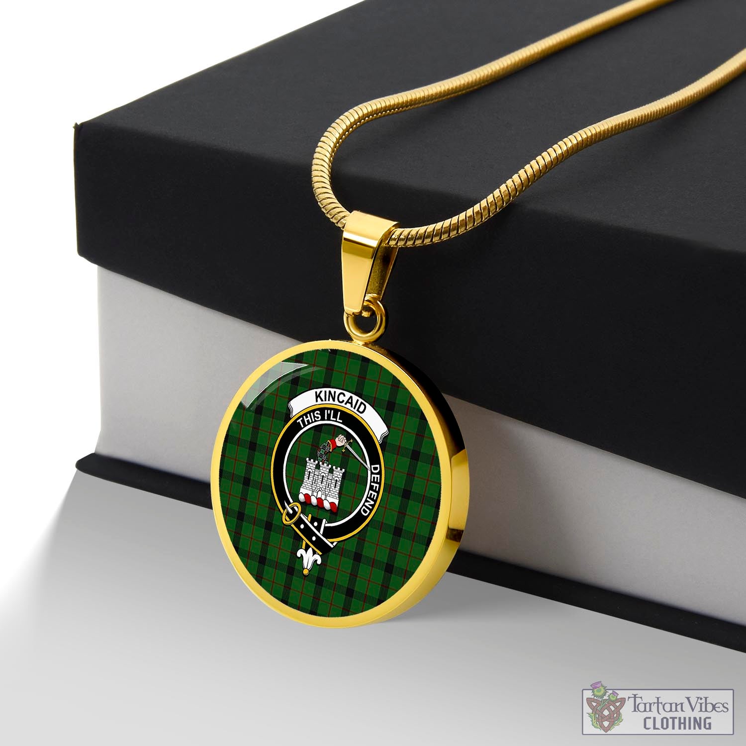 Tartan Vibes Clothing Kincaid Tartan Circle Necklace with Family Crest