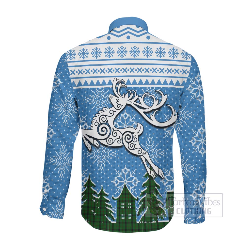 Tartan Vibes Clothing Kincaid Clan Christmas Long Sleeve Button Shirt Celtic Reindeer Style