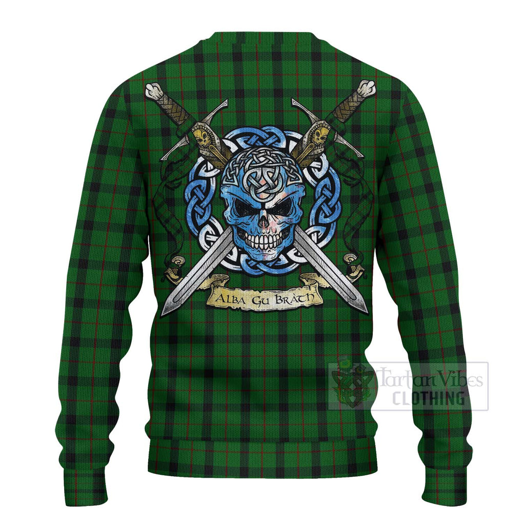 Tartan Vibes Clothing Kincaid Tartan Knitted Sweater with Family Crest Celtic Skull Style