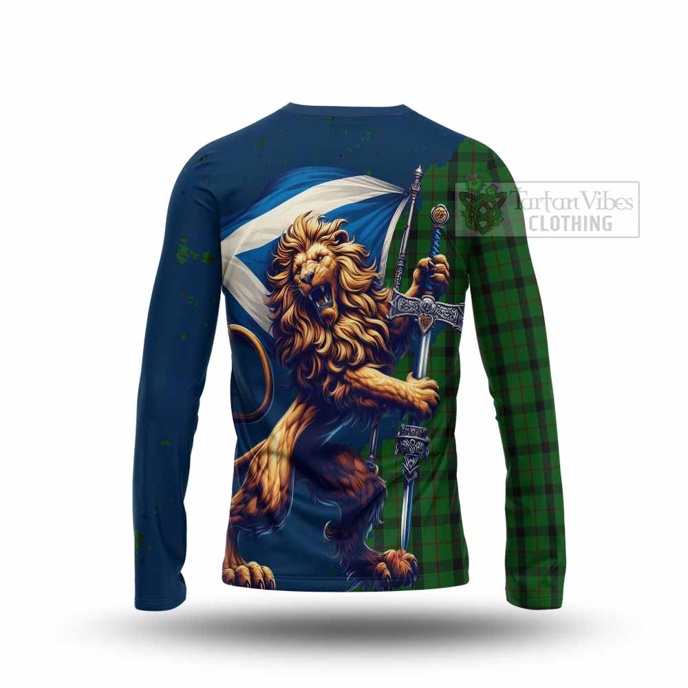 Tartan Vibes Clothing Kincaid Tartan Family Crest Long Sleeve T-Shirt with Scottish Majestic Lion