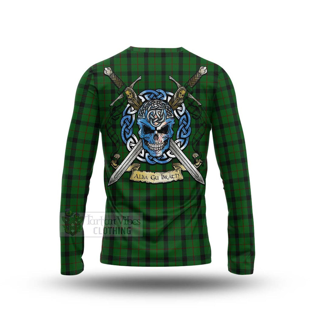 Tartan Vibes Clothing Kincaid Tartan Long Sleeve T-Shirt with Family Crest Celtic Skull Style