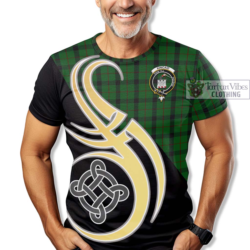 Tartan Vibes Clothing Kincaid Tartan T-Shirt with Family Crest and Celtic Symbol Style