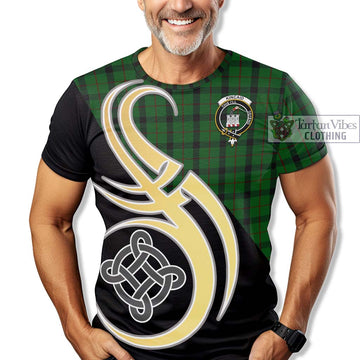 Kincaid Tartan T-Shirt with Family Crest and Celtic Symbol Style