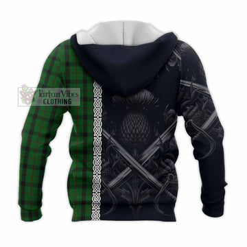 Kincaid Tartan Knitted Hoodie with Family Crest Cross Sword Thistle Celtic Vibes