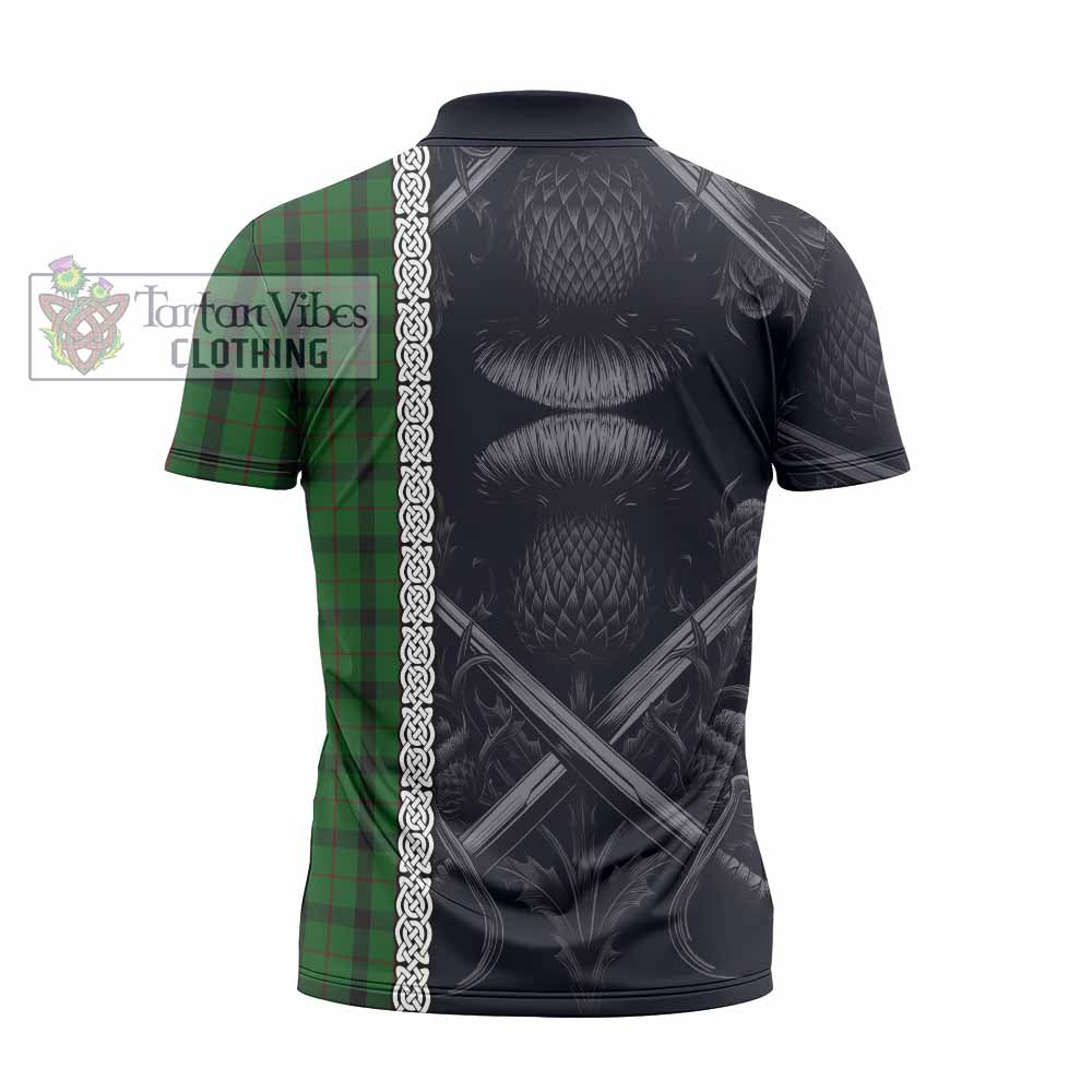 Tartan Vibes Clothing Kincaid Tartan Zipper Polo Shirt with Family Crest Cross Sword Thistle Celtic Vibes