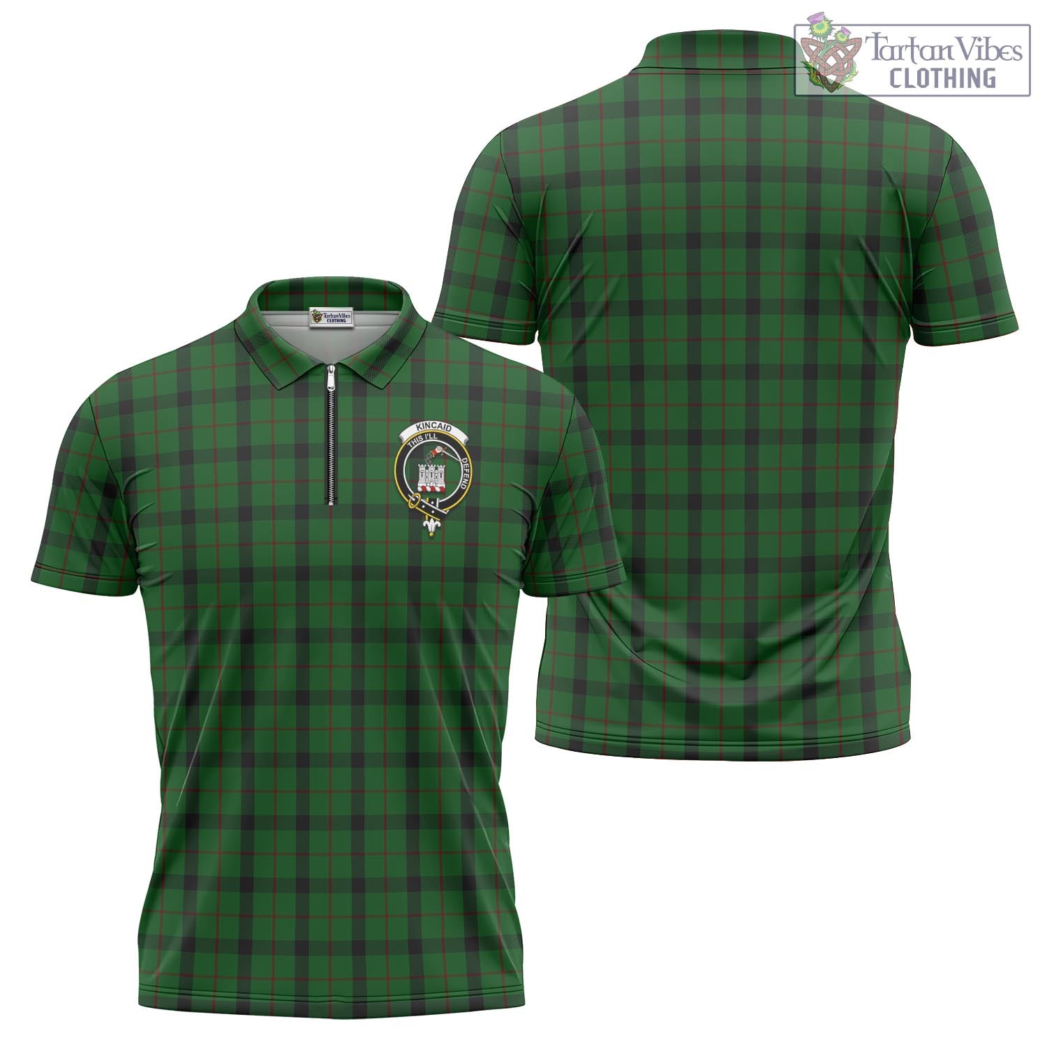 Tartan Vibes Clothing Kincaid Tartan Zipper Polo Shirt with Family Crest