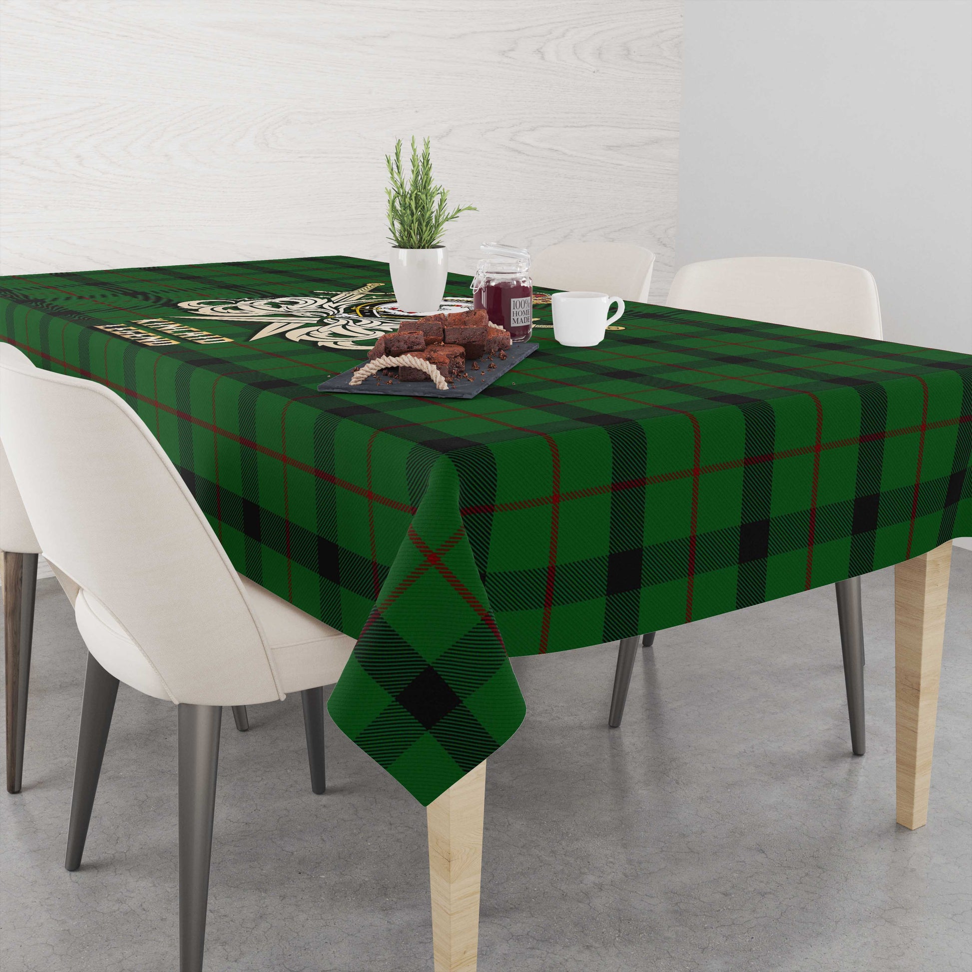 Tartan Vibes Clothing Kincaid Tartan Tablecloth with Clan Crest and the Golden Sword of Courageous Legacy