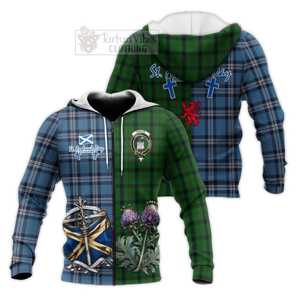 Tartan Vibes Clothing Kincaid Tartan Knitted Hoodie Happy St. Andrew's Day Half Tartan Style