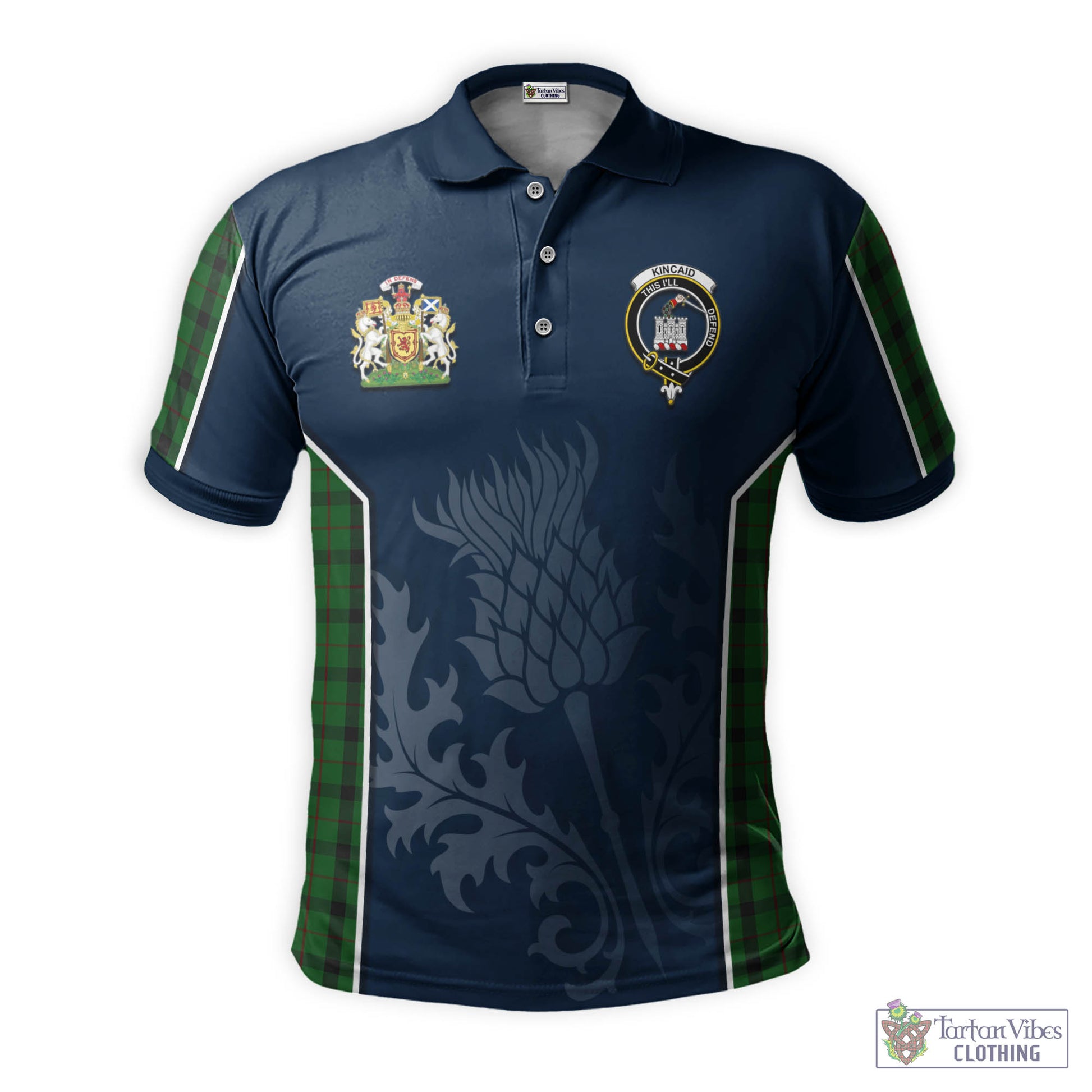 Tartan Vibes Clothing Kincaid Tartan Men's Polo Shirt with Family Crest and Scottish Thistle Vibes Sport Style