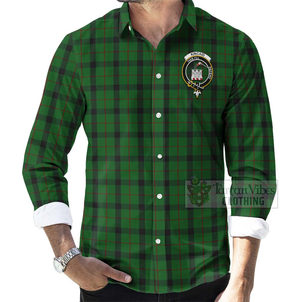 Tartan Vibes Clothing Kincaid Tartan Long Sleeve Button Shirt with Family Crest Celtic Skull Style