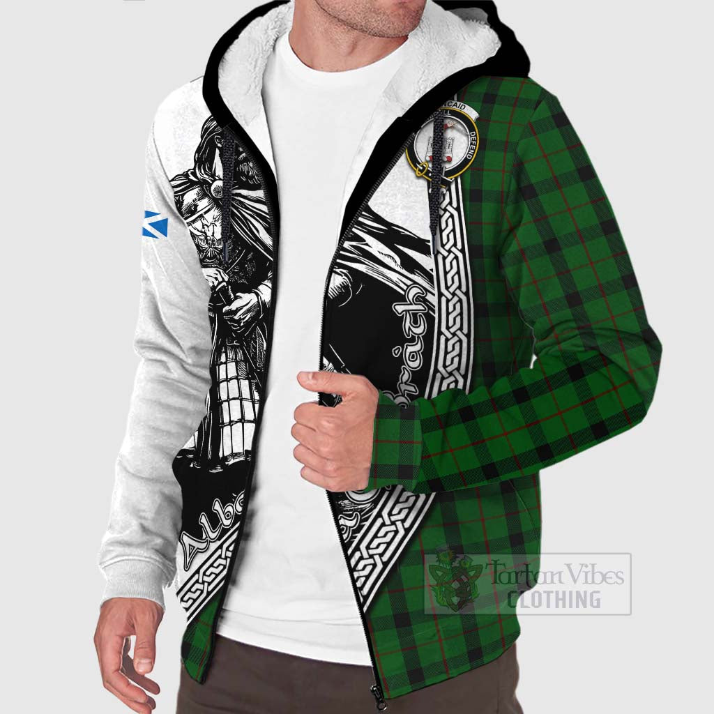 Tartan Vibes Clothing Kincaid Tartan Clan Crest Sherpa Hoodie with Highlander Warrior Celtic Style