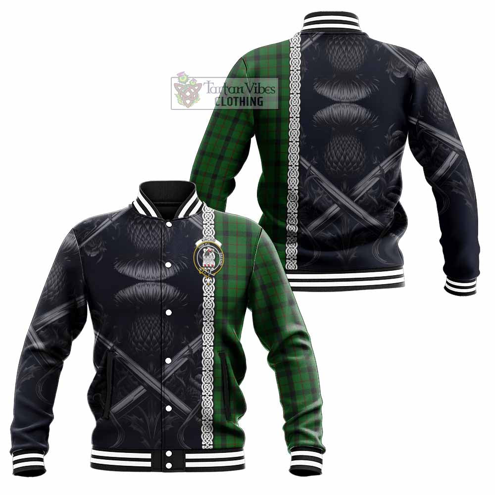 Tartan Vibes Clothing Kincaid Tartan Baseball Jacket with Family Crest Cross Sword Thistle Celtic Vibes