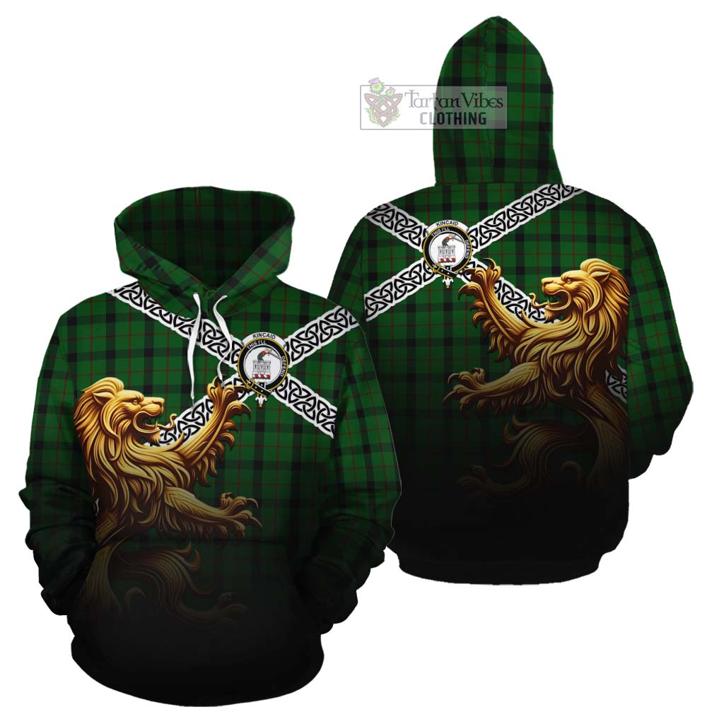 Kincaid Crest Tartan Cotton Hoodie with Golden Lion Emblem Celtic Style - Tartan Vibes Clothing