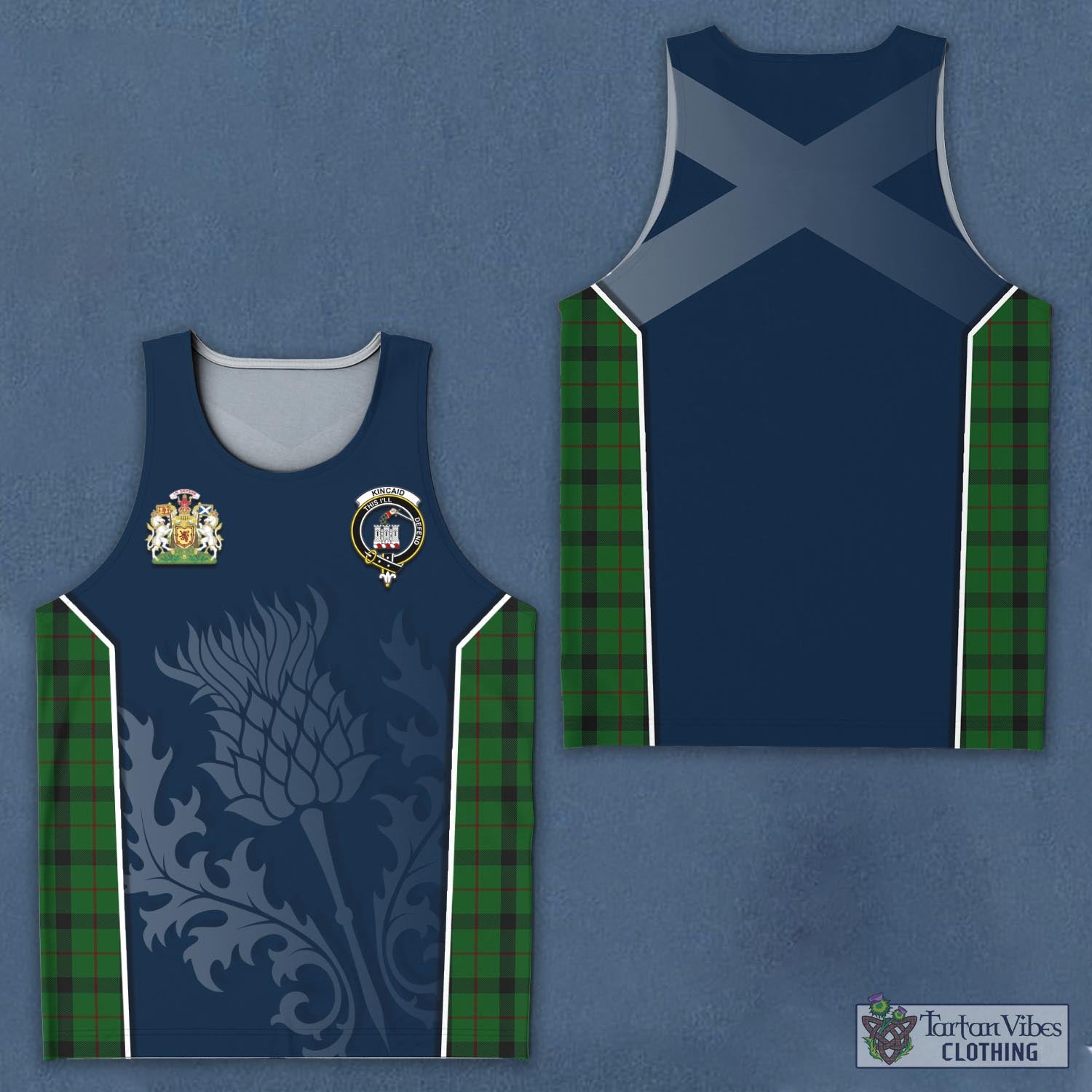 Tartan Vibes Clothing Kincaid Tartan Men's Tanks Top with Family Crest and Scottish Thistle Vibes Sport Style