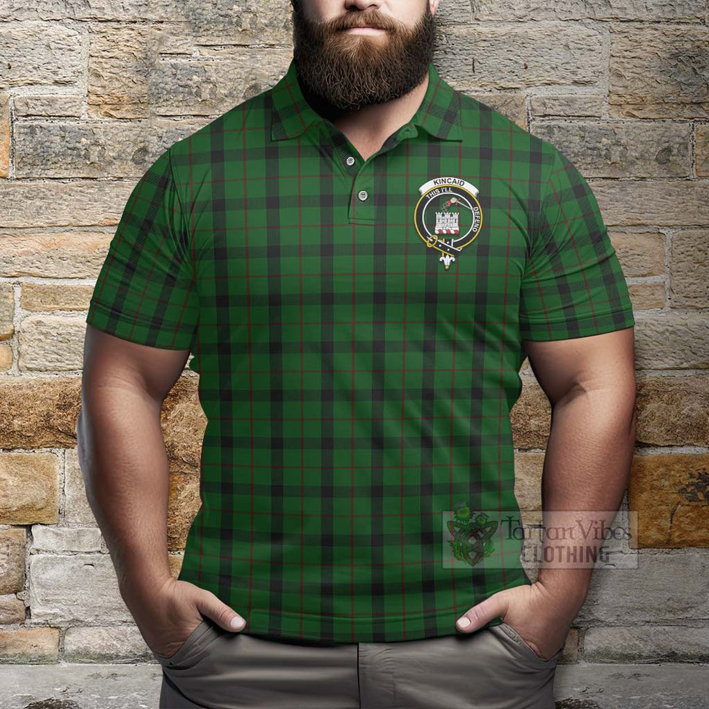 Tartan Vibes Clothing Kincaid Tartan Polo Shirt with Family Crest and Bearded Skull Holding Bottles of Whiskey