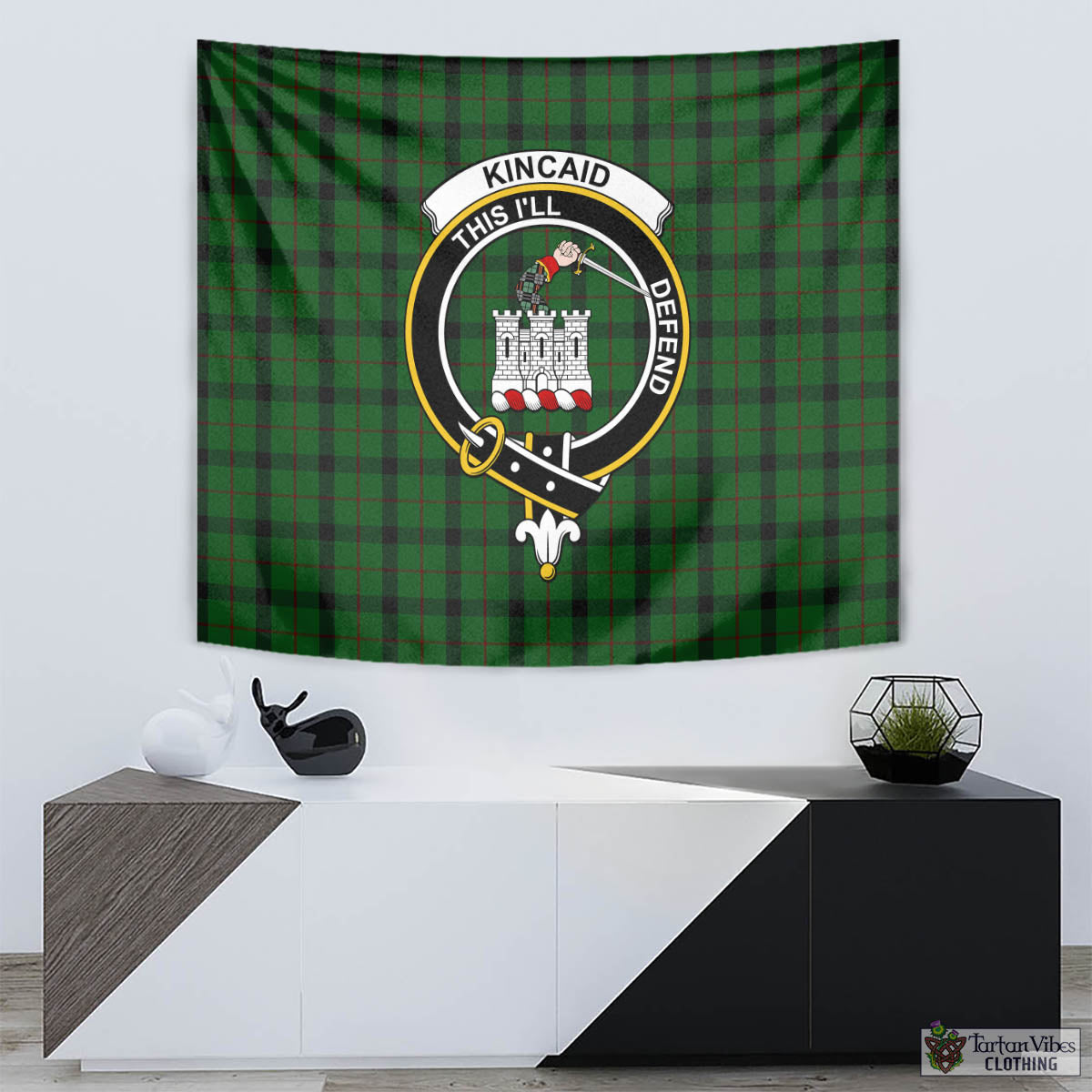 Tartan Vibes Clothing Kincaid Tartan Tapestry Wall Hanging and Home Decor for Room with Family Crest